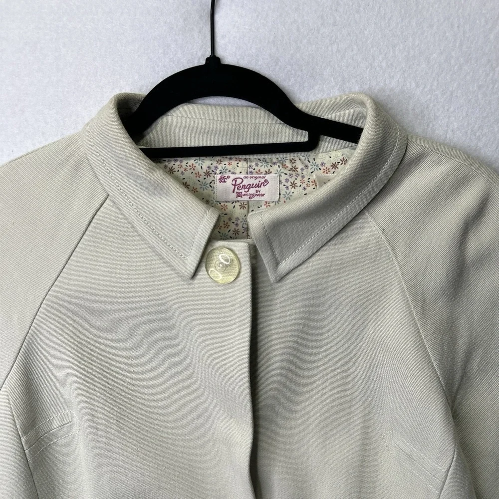 Original Penguin Silk Wool Cotton Zip Coat Jacket Cream Floral Lined Sz‎ 4 Prep